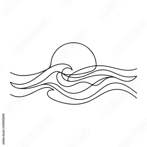 Flowing Ocean Waves Continuous Line Art Vector