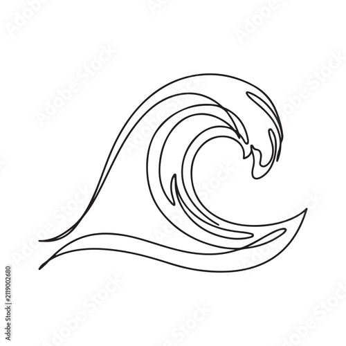 Minimalist Curling Ocean Wave Line Art Vector