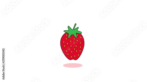 A strawberry floats and loops gently across a white background, a seamless animated composition of a single abstract element in motion