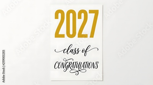 Class of 2027 congratulations gold glitter text on a clean white background for graduation celebration design
