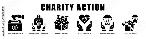 glyph - Charity Action web banner icon vector illustration concept