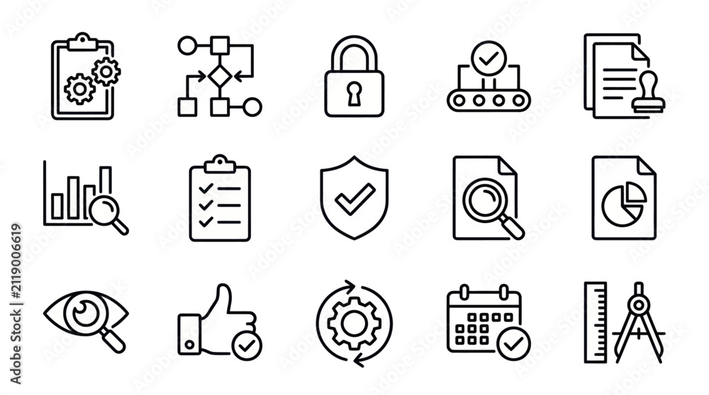 Fototapeta premium Business management and data processing icon set