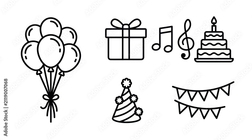 Fototapeta premium Birthday and festive party celebration icons.