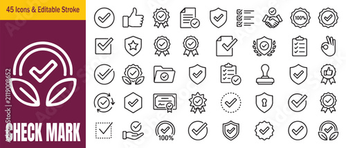 Bild auf Leinwand Check mark line icons set quality assurance guarantee and approval badge elements