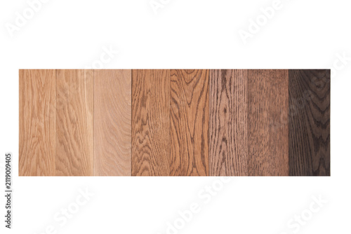 Wood color swatches and samples collection isolated on white background.