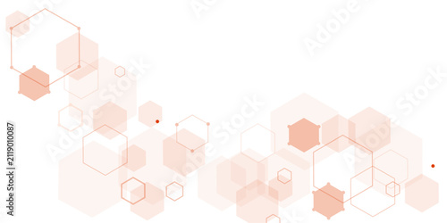 Abstract hexagonal geometric pattern with orange dots on white background