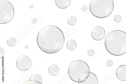 Cuadro en lienzo Floating transparent soap bubbles of various sizes with soft highlights and refl