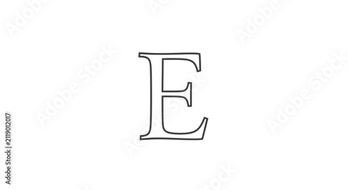 Outline of the letter e in sans serif font white background isolated