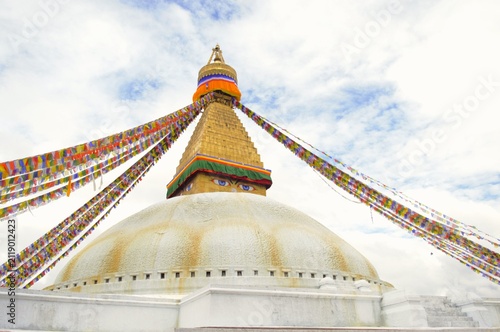 Konstfotografi Boudhanath Stupa with Colorful Tibetan Prayer Flags in Kathmandu, Nepal
