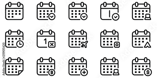 Fotografie Scheduling calendar icons with functional symbols for business planning and task
