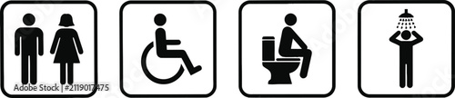 Pictogram set of restroom and shower facility icons with pictogram restroom handicap accessibility bathroom