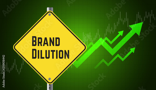 Quadro su tela Brand Dilution Warning Sign with Rising Market Trend Arrows and Reputation Risk
