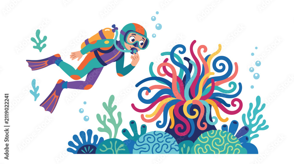 Fototapeta premium ColorfulScubaDiverExploringVibrantCoralReef.