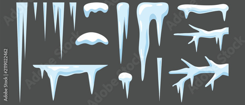 Canvastavla Set of realistic ice icicles and snow drifts elements for winter design with sea