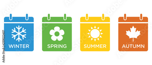 Bild auf Leinwand Four seasons calendar icons representing winter spring summer and autumn with ca