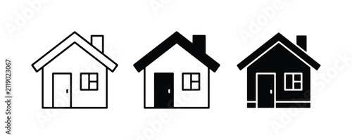 House Icons Set: Simple Line Art, Solid Black, and Silhouette Home Symbols for Real Estate