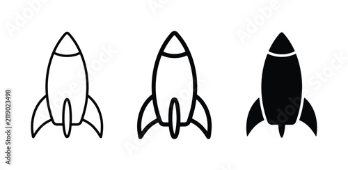 Rocket Icons Set, Spacecraft Vector Graphics, Launch Symbol Collection