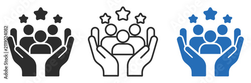 Customer loyalty icon set, client retention, user engagement, rewards program and business relationship symbols, clean vector illustration