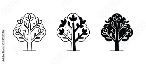 Tree Icons Set, Nature Symbols, Organic Elements, Simple Vector Graphics