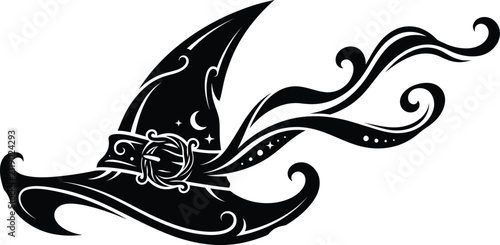 Gothic tribal witch hat vector design illustration with moon stars magic isolated on white background for tattoo art or textile pattern