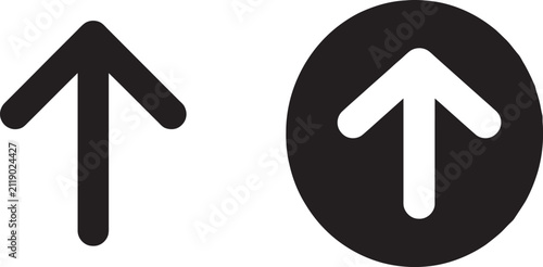Foto Up Arrow Icon Set with Outline and Filled Circle Button Variants in Black and Wh