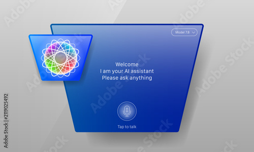 Blue AI voice assistant widget user interface design template