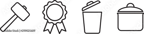Fotografía Assorted object vector icon set featuring a mallet hammer award ribbon rosette o