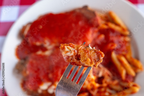 Chicken Parm on a fork
