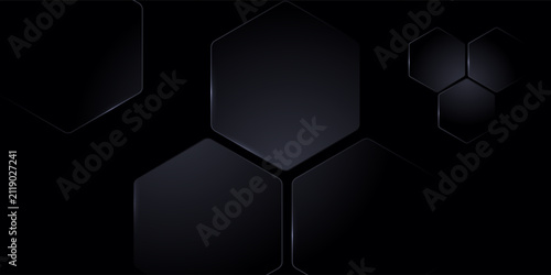 Black 3D vector hexagonal technology abstract background. Abstract modern technology futuristic background with black 3D honeycomb shapes. Vector illustration