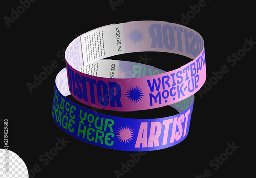 Paper Festival Concert Event Wristbands Set Mockup Isolated