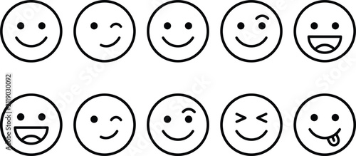 Foto Happy emoticon vector icon set featuring happy smiling winking laughing and play