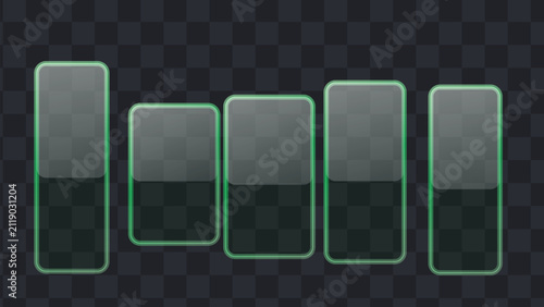 Glassmorphism UI elements set. Frosted glass effect panels for modern web interface design.