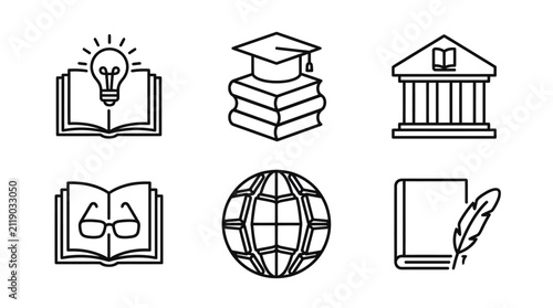 Academic education and knowledge line icons.