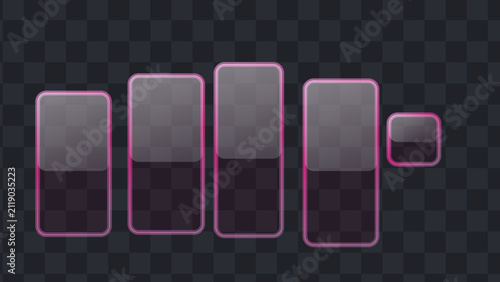 Glassmorphism UI elements with pink borders. Frosted glass panels for modern web design.