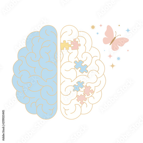Illustration of a brain with flowers and butterflies representing creativity and mental health creativity butterflies illustration colorful