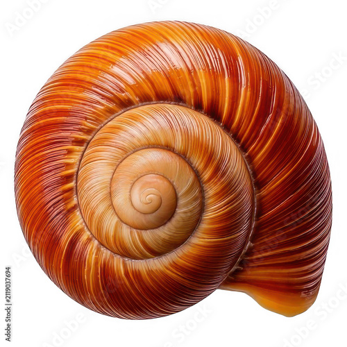A single brown round land snail shell with detailed spiral texture isolated for nature and biology projects isolated on transparent background