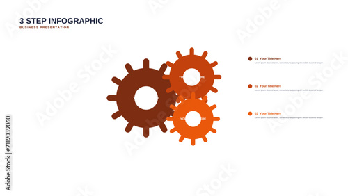 Step infographic template vector with 3 options, modern flat business presentation diagram with line icons, numbers and editable text for slide design, data visualization and workflow steps