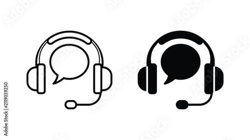 Headphones vector icon set for customer support service
