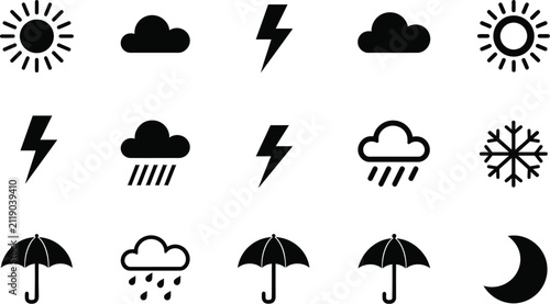 Weather vector icon set showing atmospheric conditions