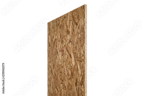 Vertical OSB wood panel on black background.