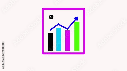 Bar Chart with Upward Trend and Dollar Sign on Pink Bordered Square.