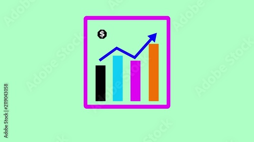 Bar Chart with Upward Trend and Dollar Sign on Green Background.