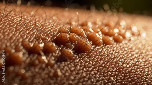 Extreme Close-up of Human Skin Texture with Goosebumps and Fine Hairs