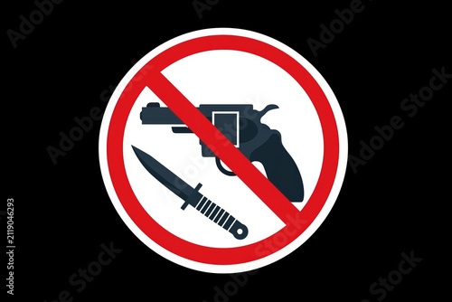 Sign showing prohibition of guns and knives in a public place