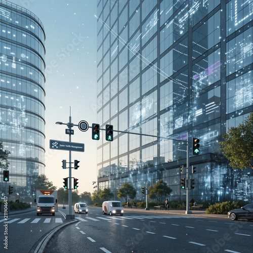 Smart City Autonomous Traffic Management Vector Illustration