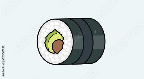 A simple, flat illustration of a sushi roll with avocado and brown filling