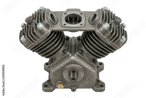 Two cylinder v-type air compressor pump head.