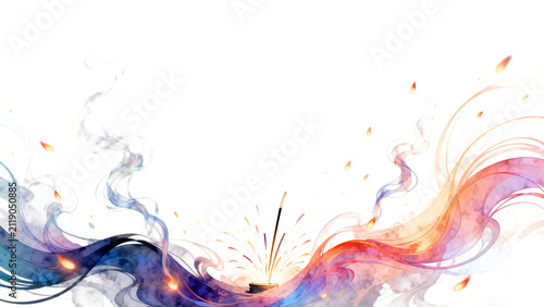 Anime-style pop fireworks and swirling wind abstract background frame