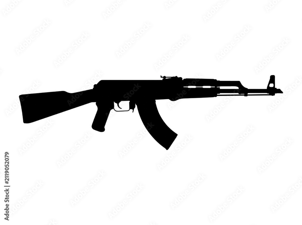 Fototapeta premium Black silhouette of automatic assault rifle gun icon isolated on white background