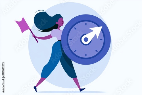 Person with an axe and a shield walking confidently with determination in a simple illustration